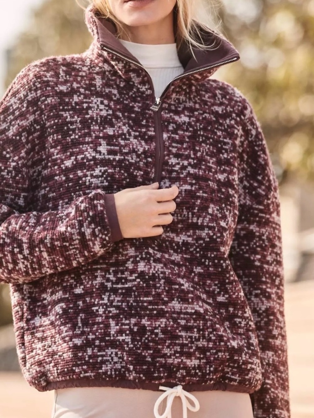 Varley Bailey Half Zip Rose Speckle Wool Blend Fleece Pullover Size M